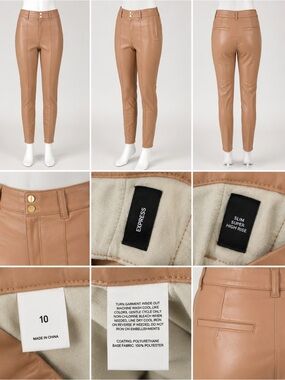 Express Super High Rise Slim Faux Leather Pants Camel Tan Size 10